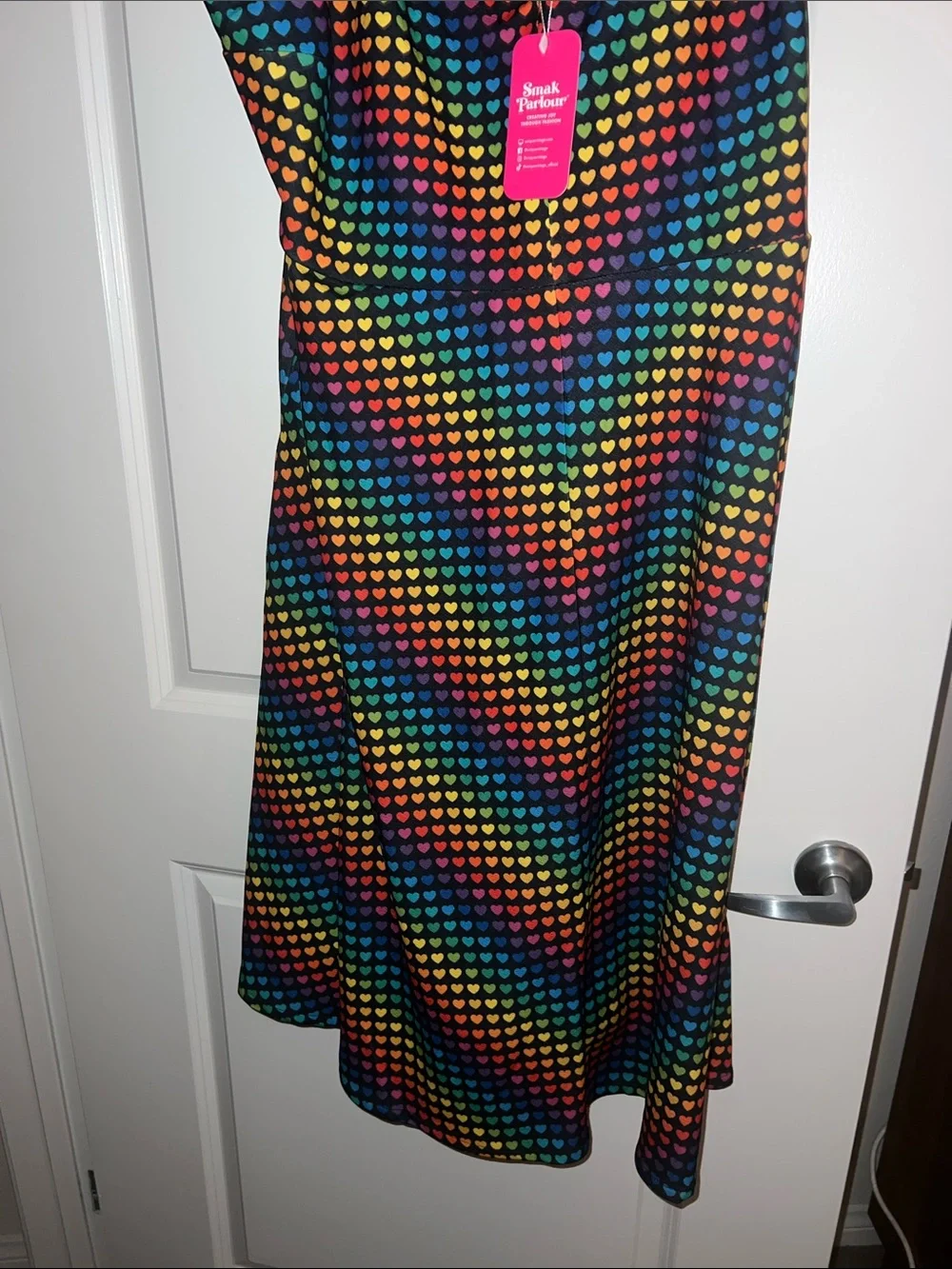 Smak Parlour Black & Rainbow Heart Chevron Midi Skirt
